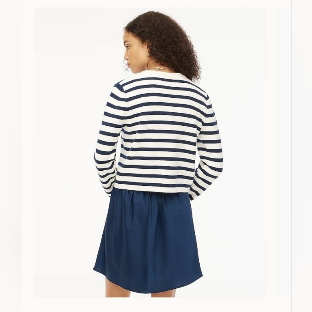 NWT J.Crew Factory Striped cotton lady jacket cardigan sweater ivory navy XS - Picture 3 of 12